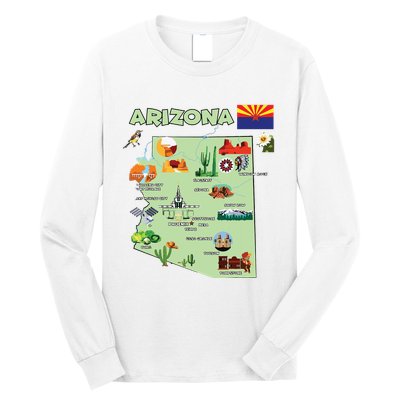 Arizona State Map Us Tourist Attractions Cities Flag Long Sleeve Shirt