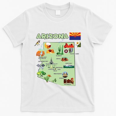 Arizona State Map Us Tourist Attractions Cities Flag T-Shirt