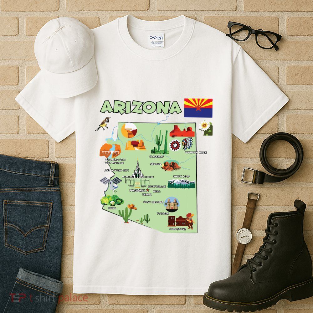 Arizona State Map Us Tourist Attractions Cities Flag Tall T-Shirt
