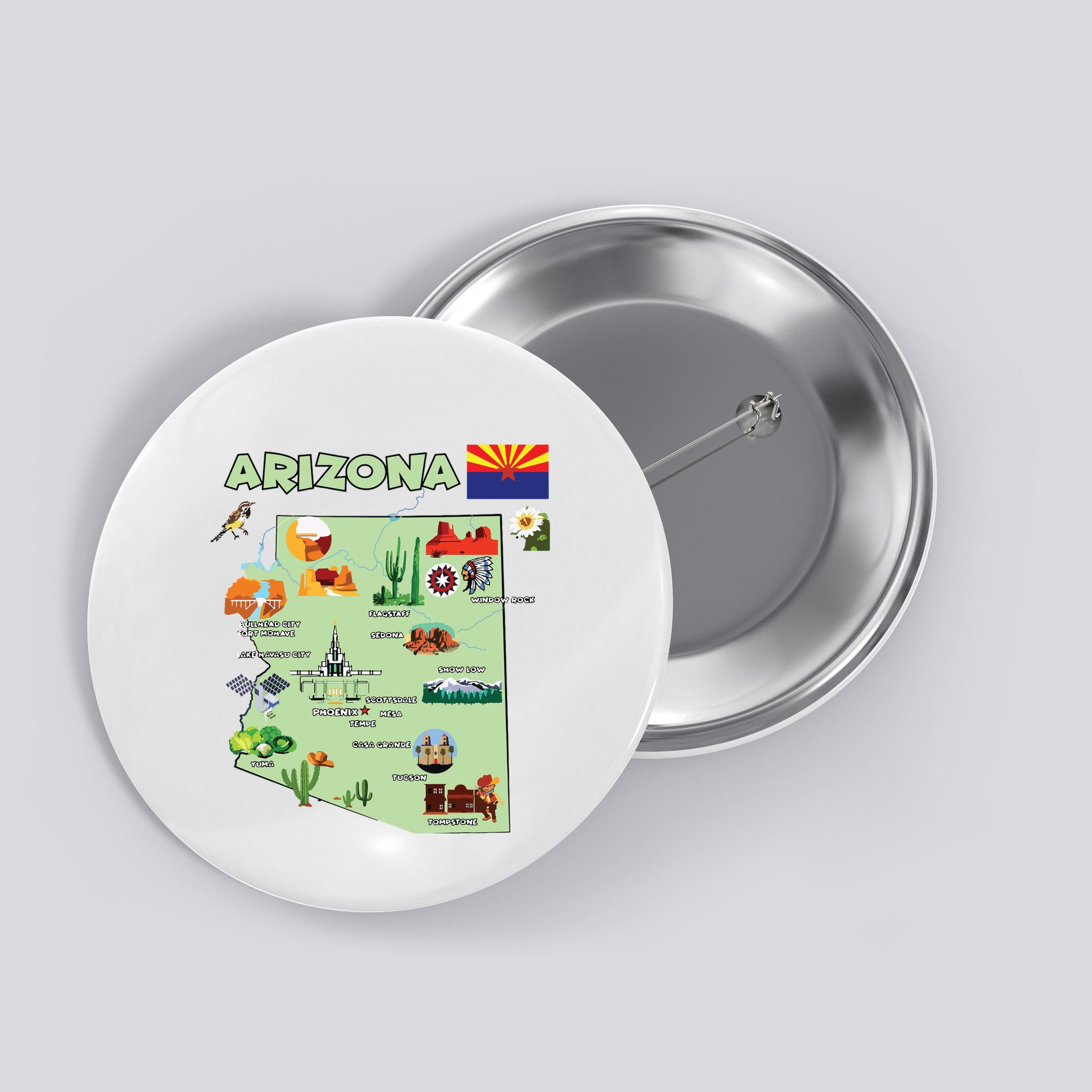 Arizona State Map Us Tourist Attractions Cities Flag Button