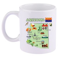 Arizona State Map Us Tourist Attractions Cities Flag 11oz C Handle Ceramic Mug