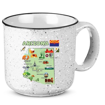 Arizona State Map Us Tourist Attractions Cities Flag 15oz Campfire Ceramic Mug