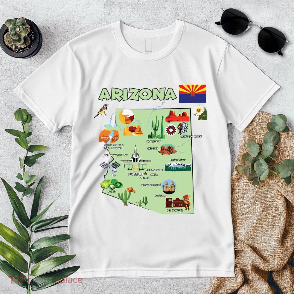 Arizona State Map Us Tourist Attractions Cities Flag Premium T-Shirt
