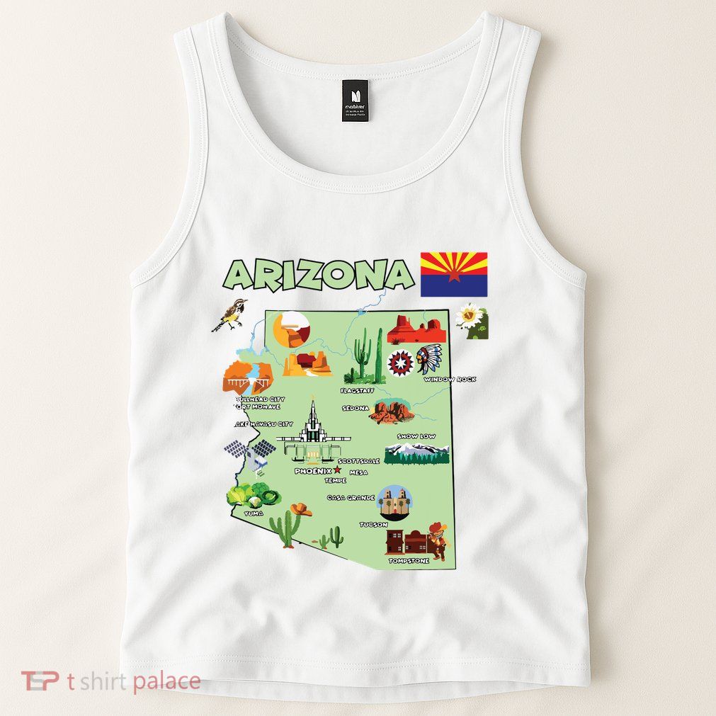 Arizona State Map Us Tourist Attractions Cities Flag Tank Top