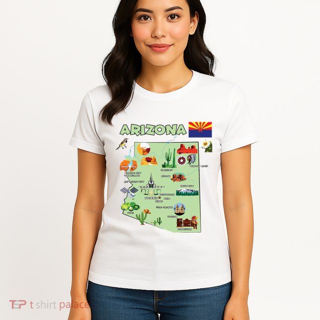 Arizona State Map Us Tourist Attractions Cities Flag Womens T-Shirt