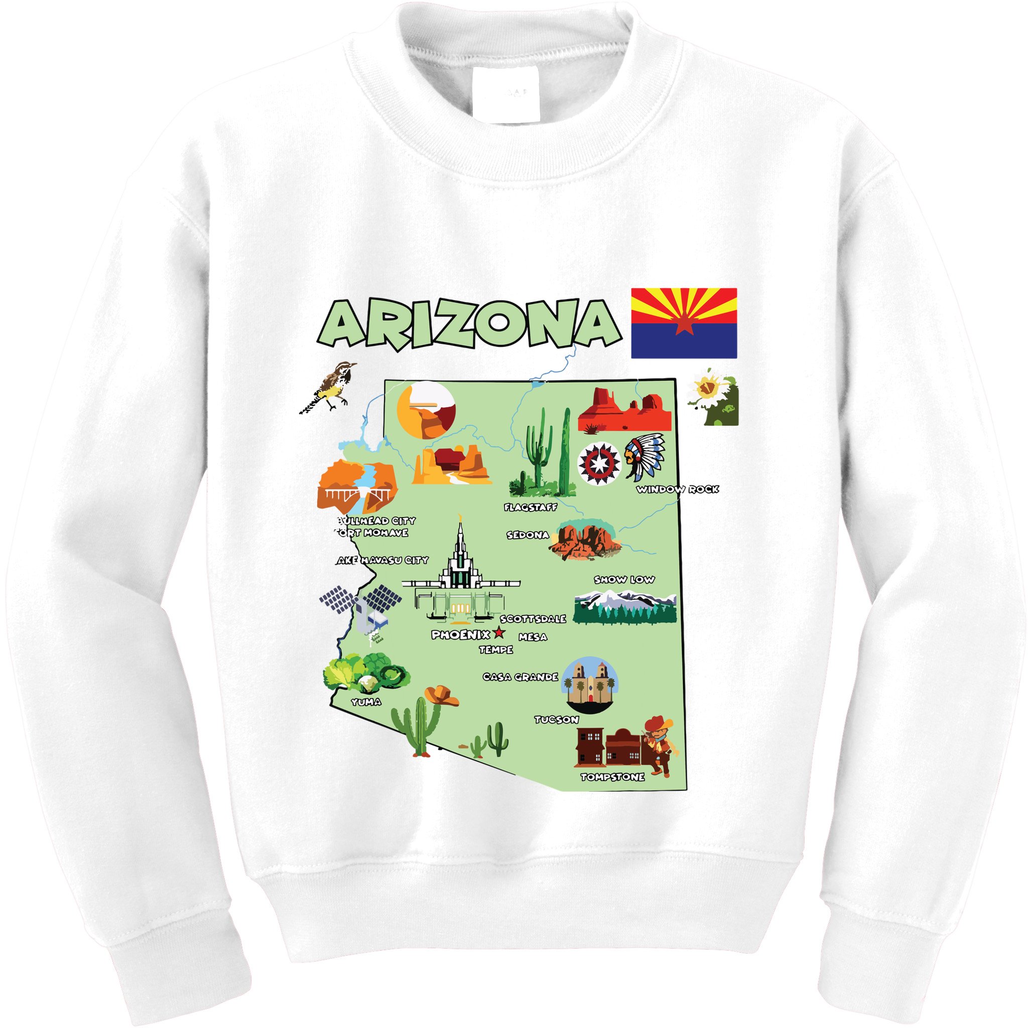 Arizona State Map Us Tourist Attractions Cities Flag Kids Sweatshirt