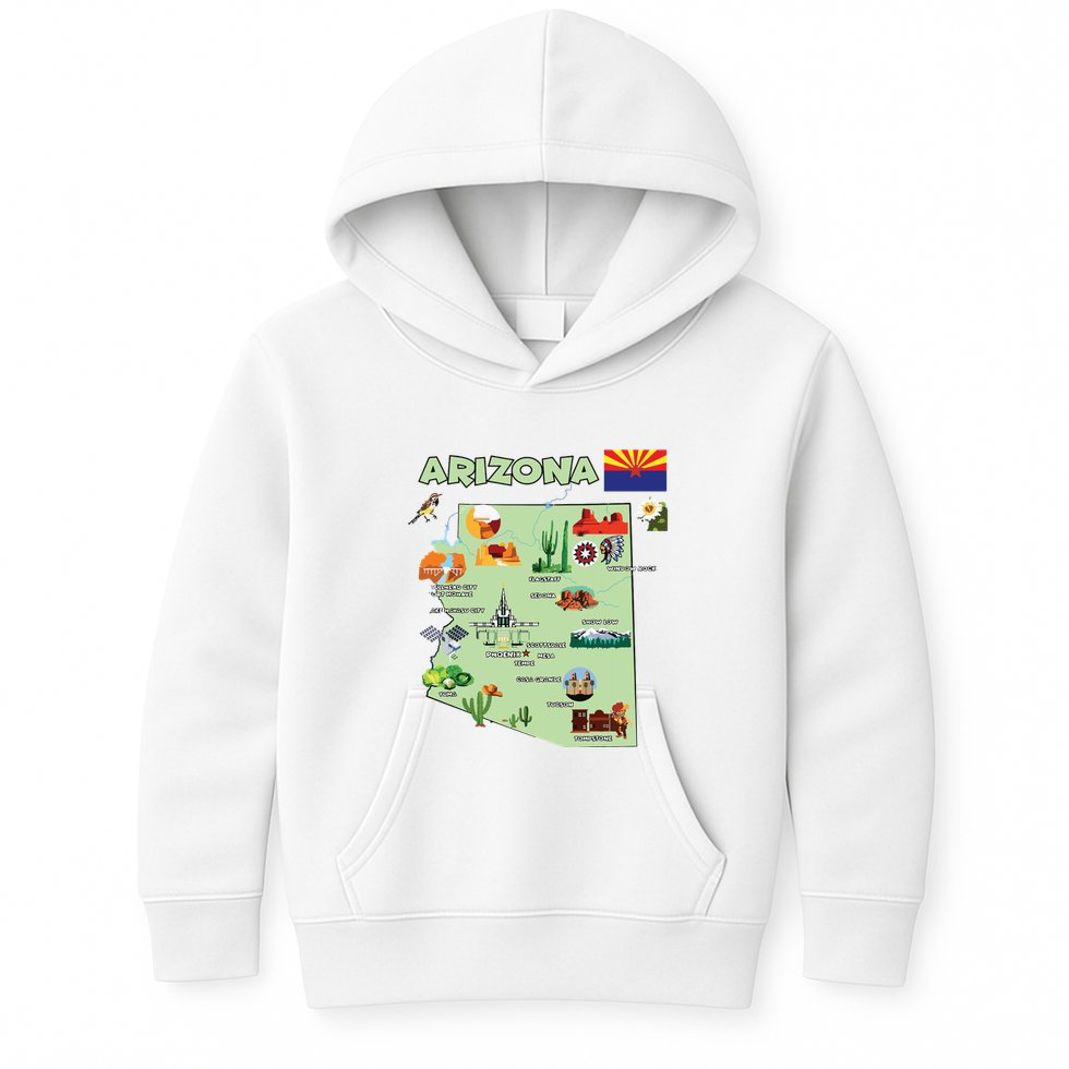 Arizona State Map Us Tourist Attractions Cities Flag Kids Hoodie