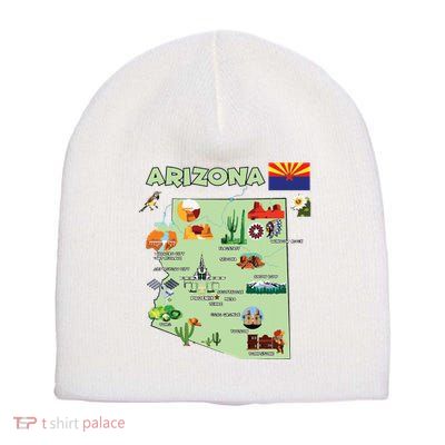 Arizona State Map Us Tourist Attractions Cities Flag Short Acrylic Beanie