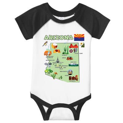 Arizona State Map Us Tourist Attractions Cities Flag Infant Baby Jersey Bodysuit