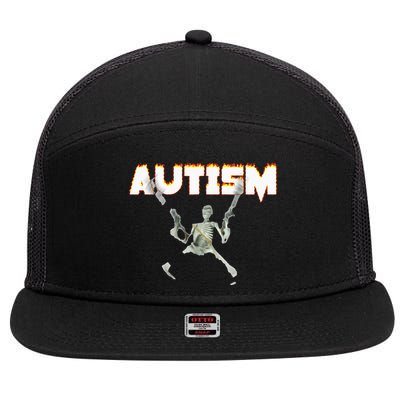 Autism Skeleton Meme 7 Panel Mesh Trucker Snapback Hat