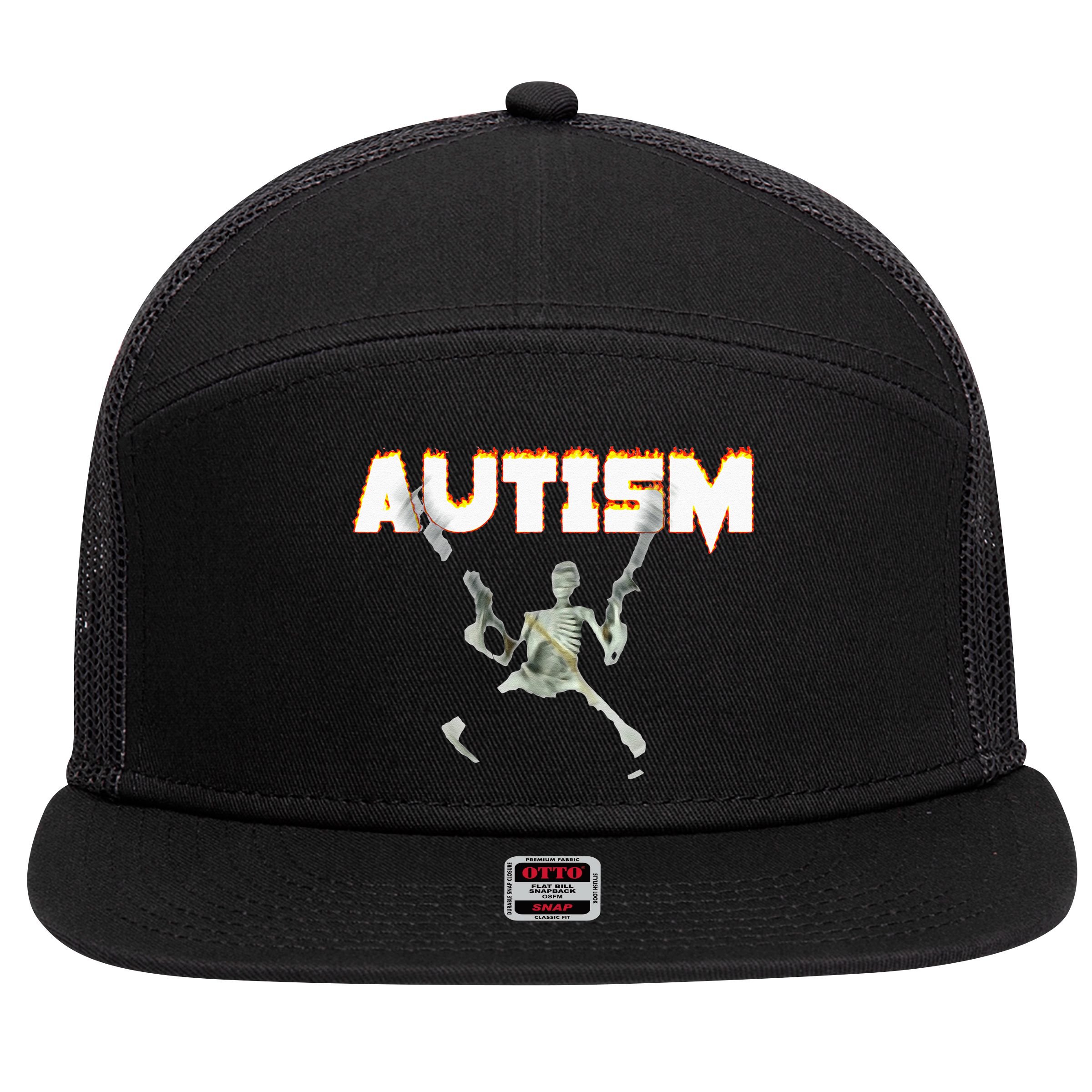 Autism Skeleton Meme 7 Panel Mesh Trucker Snapback Hat