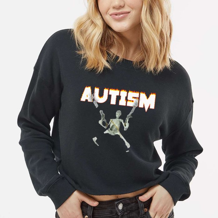 Autism Skeleton Meme Cropped Pullover Crew