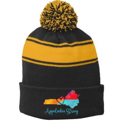 Appalachia Strong Nc Mountains Stripe Pom Pom Beanie