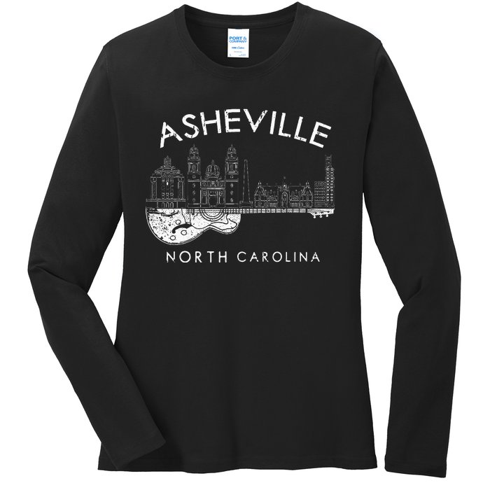 Asheville Souvenir North Carolina Lover Music Guitar Ladies Long Sleeve Shirt