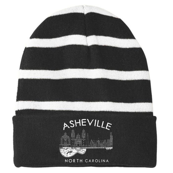 Asheville Souvenir North Carolina Lover Striped Beanie with Solid Band