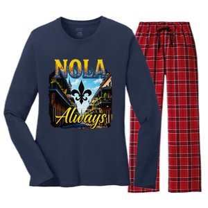 Always Support Nola Always Nola Never Forget New Orleans Women's Long Sleeve Flannel Pajama Set 