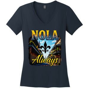 Always Support Nola Always Nola Never Forget New Orleans Women's V-Neck T-Shirt