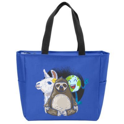 Alpaca Sloth Nature Animal Protection Lover Earth Day Gift Zip Tote Bag