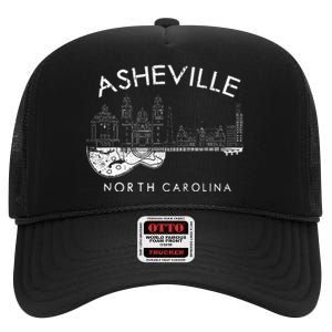 Asheville Souvenir North Carolina Lover Music Guitar High Crown Mesh Back Trucker Hat