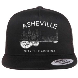 Asheville Souvenir North Carolina Lover Music Guitar Flat Bill Trucker Hat