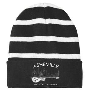 Asheville Souvenir North Carolina Lover Music Guitar Striped Beanie with Solid Band