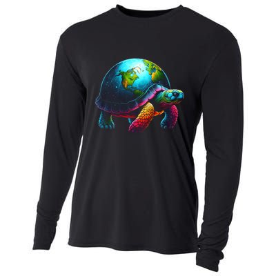 Art Save Our Planet Turtle Globe Graphic On Shell Earth Day Gift Cooling Performance Long Sleeve Crew