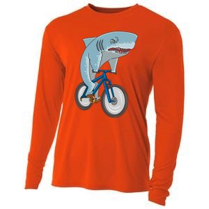 A Shark On A Bike Is A Fitness Beast Gift Cooling Performance Long Sleeve Crew