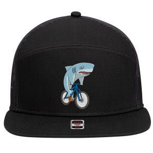 A Shark On A Bike Is A Fitness Beast Gift 7 Panel Mesh Trucker Snapback Hat