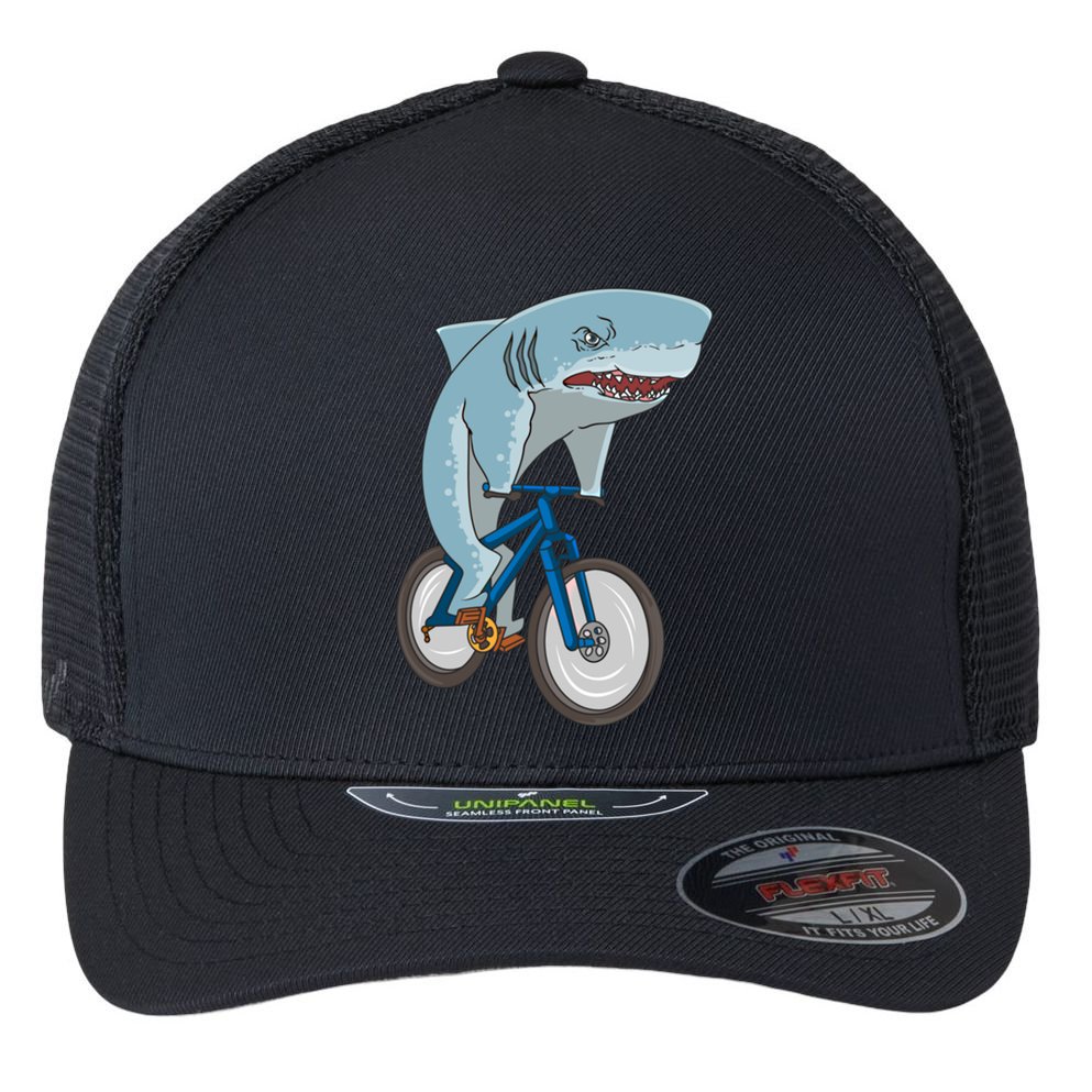A Shark On A Bike Is A Fitness Beast Gift Flexfit Unipanel Trucker Cap