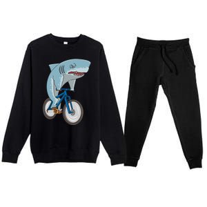 A Shark On A Bike Is A Fitness Beast Gift Premium Crewneck Sweatsuit Set