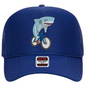 A Shark On A Bike Is A Fitness Beast Gift High Crown Mesh Back Trucker Hat