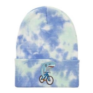 A Shark On A Bike Is A Fitness Beast Gift Tie Dye 12in Knit Beanie