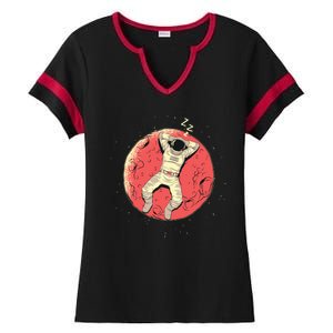 Astronaut Sleeping On Moon Ladies Halftime Notch Neck Tee