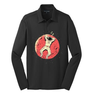 Astronaut Sleeping On Moon Silk Touch Performance Long Sleeve Polo