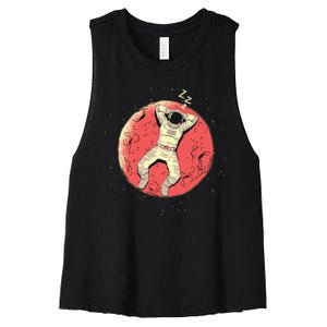 Astronaut Sleeping On Moon Women's Racerback Cropped Tank