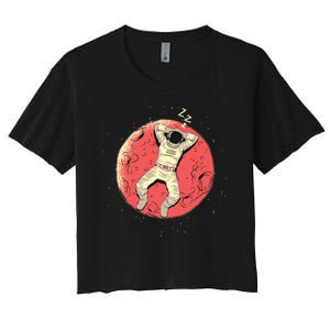 Astronaut Sleeping On Moon Women's Crop Top Tee