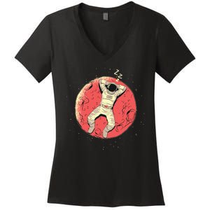 Astronaut Sleeping On Moon Women's V-Neck T-Shirt