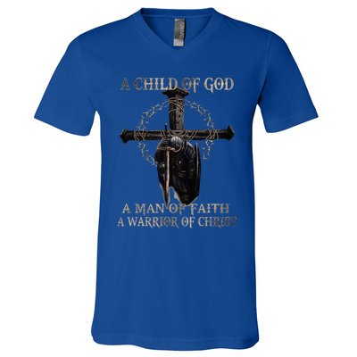 A Son Of God A Man Of Faith A Warrior Of Christ Christian V-Neck T-Shirt