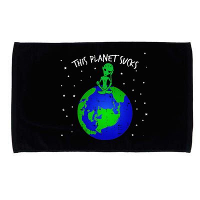 Alien Sitting On Earth This Planet Sucks Fun Halloween Gift Microfiber Hand Towel