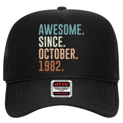 Awesome Since October 1982 40 Years Old Gifts 40th Birthday High Crown Mesh Back Trucker Hat