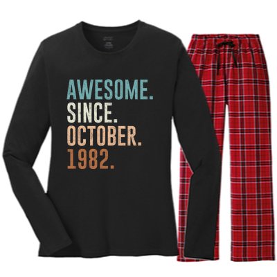 Awesome Since October 1982 40 Years Old Gifts 40th Birthday Women's Long Sleeve Flannel Pajama Set 