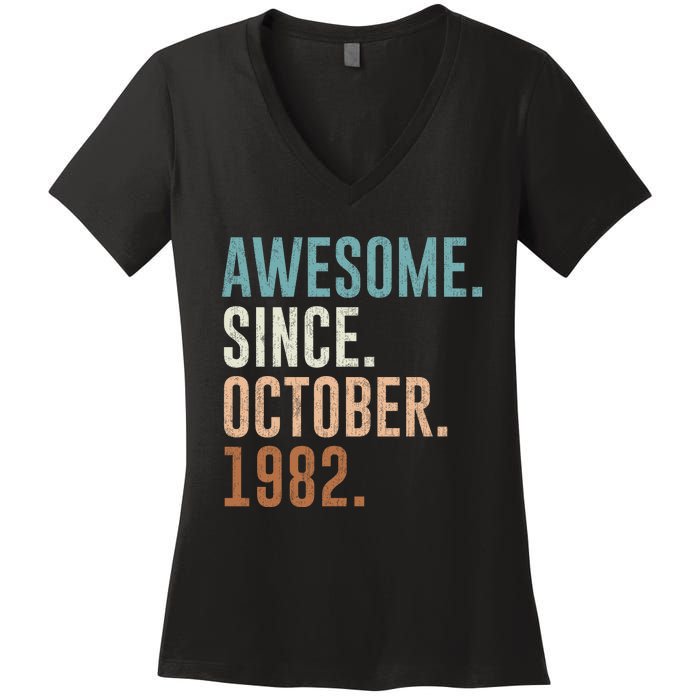 Awesome Since October 1982 40 Years Old Gifts 40th Birthday Women's V-Neck T-Shirt