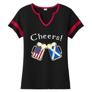 American Scottish Patriot US Flag Beer Drinks Scotland Grown Ladies Halftime Notch Neck Tee