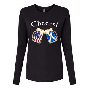 American Scottish Patriot US Flag Beer Drinks Scotland Grown Womens Cotton Relaxed Long Sleeve T-Shirt