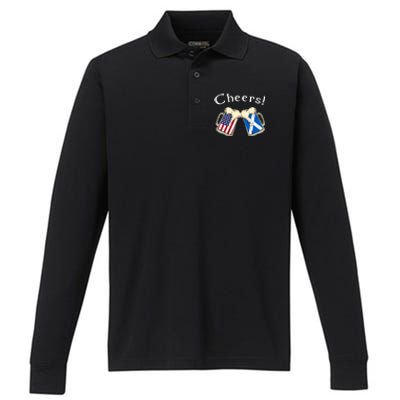 American Scottish Patriot US Flag Beer Drinks Scotland Grown Performance Long Sleeve Polo