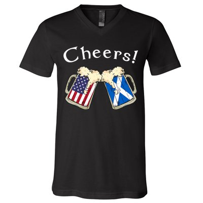 American Scottish Patriot US Flag Beer Drinks Scotland Grown V-Neck T-Shirt