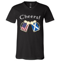 American Scottish Patriot US Flag Beer Drinks Scotland Grown V-Neck T-Shirt