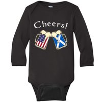 American Scottish Patriot US Flag Beer Drinks Scotland Grown Baby Long Sleeve Bodysuit