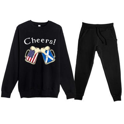 American Scottish Patriot US Flag Beer Drinks Scotland Grown Premium Crewneck Sweatsuit Set