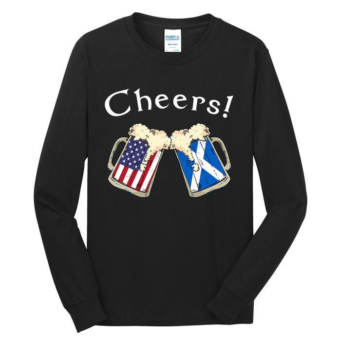 American Scottish Patriot US Flag Beer Drinks Scotland Grown Tall Long Sleeve T-Shirt